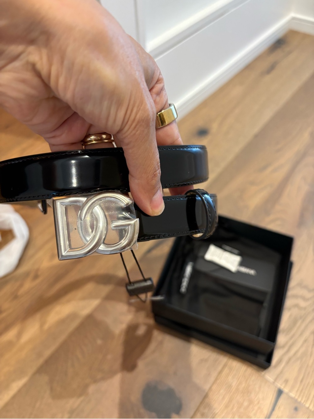 Dolce & Gabbana Black Patent Leather Belt with Silver DG Buckle
